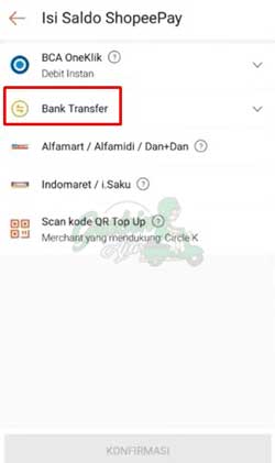 Pilih Bank Transfer